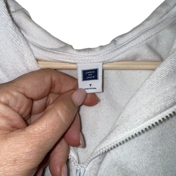 Janie & Jack Girls Terry Cloth Hooded Swim Romper 7 White Sleeveless Elastic - Picture 3 of 4